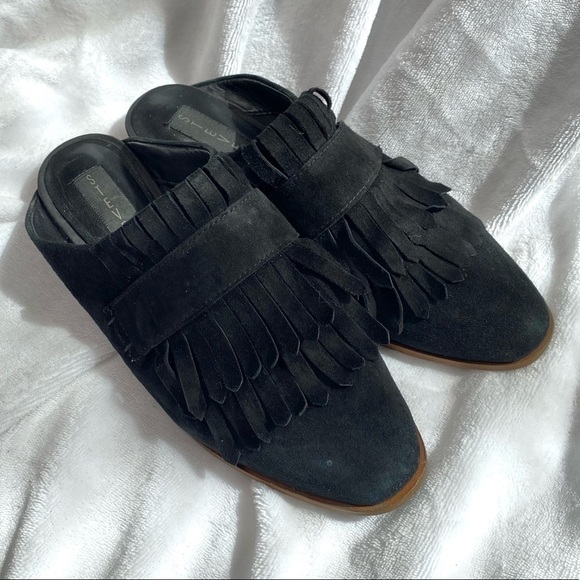 Steve Madden Adee black suede fringe mules size 7.5 - Picture 1 of 9